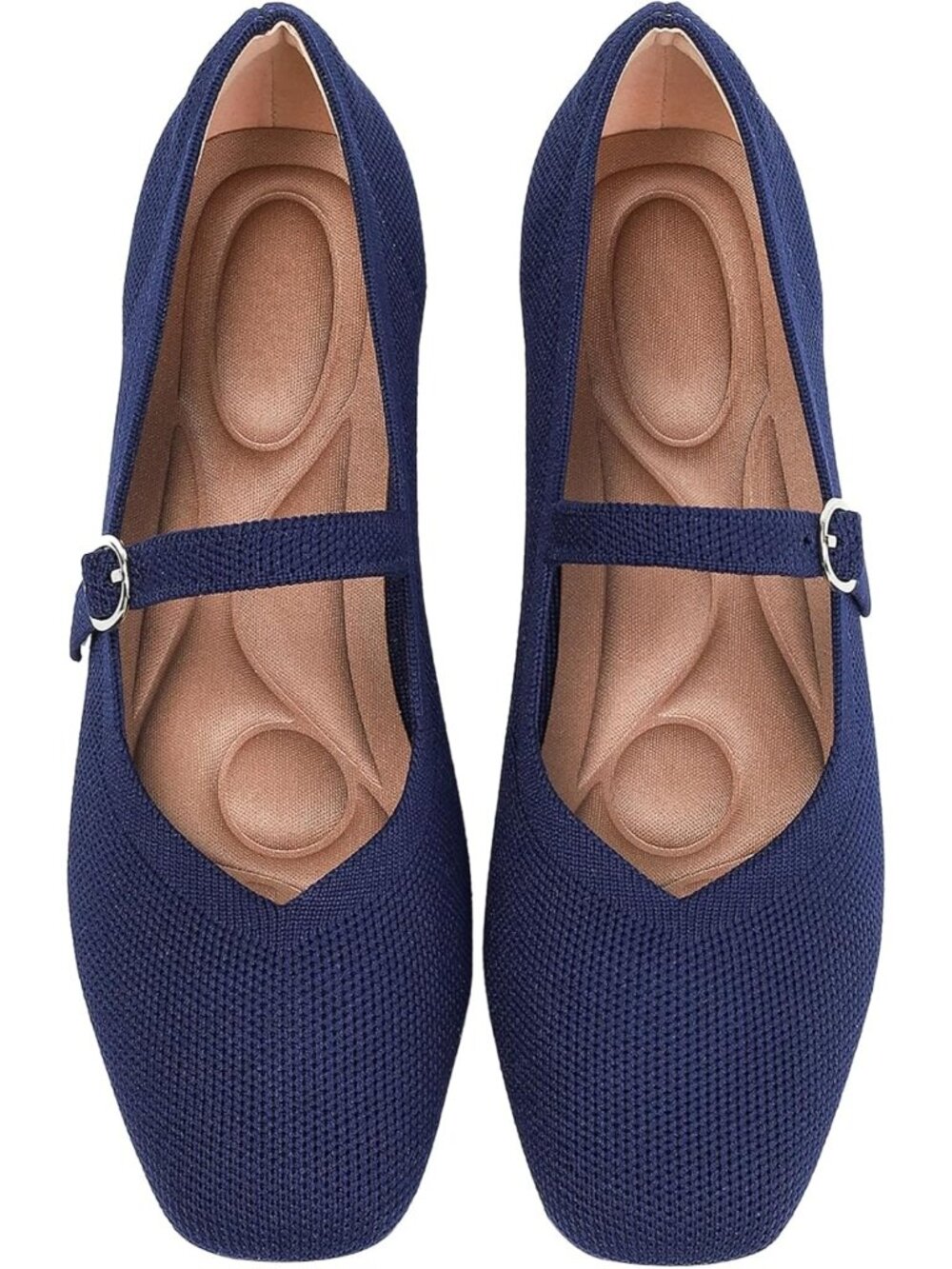🆕Women's Blue Knit Mary Jane Ballet Flats Square Toe Comfort Dressy Shoes